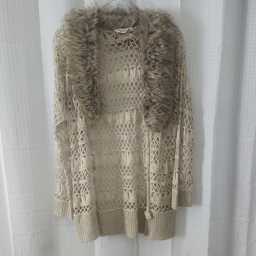 True Grit Sz L Bohemian,country-western. Crocheted Cardigan.